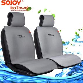 img 3 attached to 🚗 Sojoy Universal Car Seat Towel Cover: Gray Cooling Front Seat Cover - 2pcs Breathable with Detachable Headrest