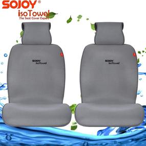 img 4 attached to 🚗 Sojoy Universal Car Seat Towel Cover: Gray Cooling Front Seat Cover - 2pcs Breathable with Detachable Headrest