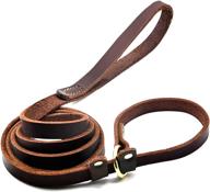 🐶 premium wellbro real leather slip lead dog leash: adjustable stitched pet slip leads with slider - heavy duty flat training leashes for medium and large dogs (brown) logo