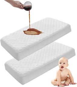 img 4 attached to 🛏️ Kuzmaly 2-Pack Mini Waterproof Crib Mattress Protector, Quilted Fitted Breathable Bamboo Fiber Baby Waterproof Mattress Pad