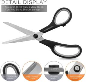 img 2 attached to 🔪 Multipurpose Titanium Coated Scissors: 8" Sturdy & Sharp, Comfort-Grip Handles - Right/Left Handed for Office, Home, School, Sewing, Fabric, Crafts - Black