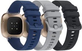 img 3 attached to 🏋️ Sport Bands 3-Pack for Fitbit Sense/Versa 3 - Classic Soft Silicone Replacement Wristbands for Women Men (Black/Midnight Blue/Gray)