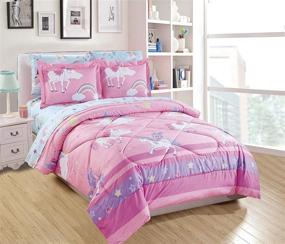 img 3 attached to 🦄 Linen Plus Unicorn Rainbow Castle Comforter Set for Girls/Teens - Pink, Purple, Yellow, and White - Full Size