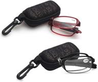 👓 high definition aspheric resin folding reading glasses - fashionable, compact unisex eyewear with belt loop case in black and brown logo