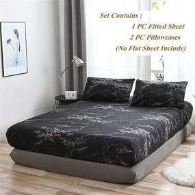 img 3 attached to 💎 Premium WUJIE Black Marble King Bed Sheets Set - Deep Pockets Fitted Sheet with 2 Pillowcases - Soft and Stylish Bedding