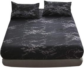 img 4 attached to 💎 Premium WUJIE Black Marble King Bed Sheets Set - Deep Pockets Fitted Sheet with 2 Pillowcases - Soft and Stylish Bedding