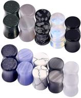 qmcandy 10-12 pairs natural stone double flare saddle ear plugs gauges expander 2g-5/8 inch for stretching logo