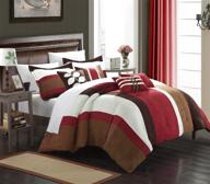 🛏️ chic home 7-piece highland plush micro suede striped comforter set, queen size, burgundy - luxurious and cozy bedding ensemble logo