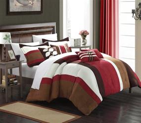 img 1 attached to 🛏️ Chic Home 7-Piece Highland Plush Micro Suede Striped Comforter Set, Queen Size, Burgundy - Luxurious and Cozy Bedding Ensemble