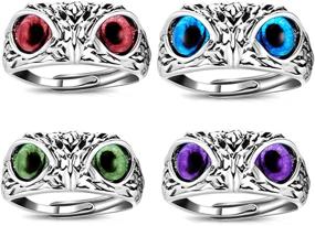 img 1 attached to 🦉 Vintage Owl Ring with Demon Eye Design - Fuqimanman2020 Plain Silver Blue Eye Trinket Ring