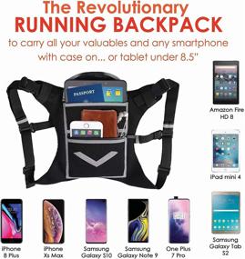 img 1 attached to 🏃 Hi-Viz Reflective Running Mini Backpack Vest for Men & Women - Holds Accessories and iPhone, Android, iPad mini - Lightweight Adjustable Gear for Fitness, Walking, Cycling, Hiking and More