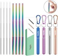 🌈 vantic metal reusable straws, 4 pack collapsible portable rainbow stainless steel straw set with brush and case in blue, purple, silver, and rose gold logo