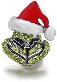 img 3 attached to HANRESHE Grinch Santa Rhinestone Stud Earrings | Christmas & New Year Gift | Classic Cartoon Jewelry for Women, Men & Kids