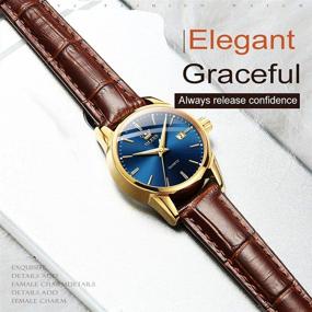 img 3 attached to Business Leather Watches OLEVS Luminous Waterproof
