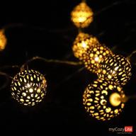 🌟 10ft battery powered led globe string lights, warm white moroccan lights with timer - unique pattern, 20 golden metal globes for indoor and outdoor use logo