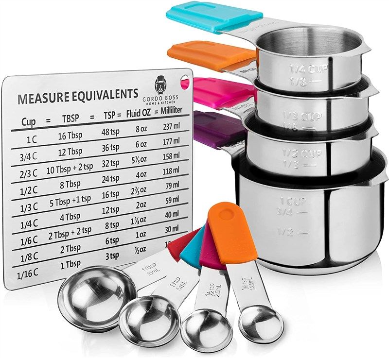 Gordo Boss Stainless Steel Measuring Cups And Spoons Set - Heavy Duty,  Metal Kitchen Measuring Set For