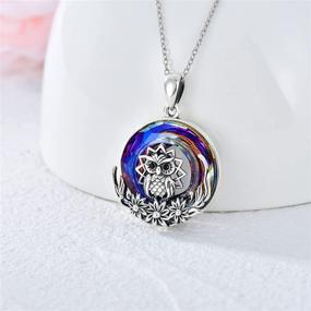 img 2 attached to 🦉 925 Sterling Silver Owl Sunflower Necklace with Crystal Oxidized Owl Pendant - Ideal Lovers Gift for Women and Girls