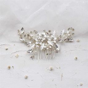 img 2 attached to Handmade Floral Bridal Hair Comb with Peonies, Lace Silver, Crystal Rhinestones, and Pearls - Wedding Headpiece for Women and Girls - Pin Clip Accessories