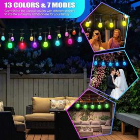 img 1 attached to 🌈 Outdoor String Lights 48FT 2-Pack – Sync with Music, Waterproof LED RGB Color Changing Patio Lights String with Edison Bulb – Remote Control Party Lights for Backyard, Bistro, Deck