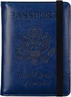 herriat leather passport holder cover case rfid blocking travel wallets card case for women men(blue) логотип