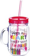 cypress home big heart teacher appreciation gift: 20 oz insulated mason jar with straw, doublewall acrylic, 3.5” x 5” x 6.25” logo
