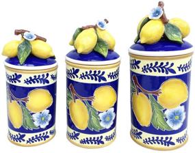 img 1 attached to 🍋 Small Multicolor Lemon Canister - Blue Sky Ceramic 17499