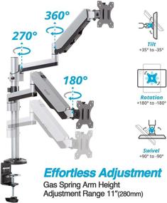 img 2 attached to 🖥️ AVLT Dual Monitor Arm Desk Mount - Full Motion, Height Adjustable, Fits 13"-32" Flat/Curved Monitors - Extra Tall, VESA Compatible, C-Clamp/Grommet Option