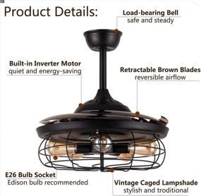 img 1 attached to 🌙 Moooni 48" Reversible Industrial Ceiling Fan with Lights and Remote: Vintage Caged Chandelier Fan Light Kit in Black - Perfect Fandelier for Bedroom, Dining Room, and Farmhouse Décor