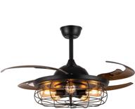 🌙 moooni 48" reversible industrial ceiling fan with lights and remote: vintage caged chandelier fan light kit in black - perfect fandelier for bedroom, dining room, and farmhouse décor логотип