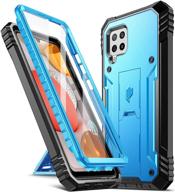 📱 poetic revolution case for samsung galaxy a42 5g - full body protective cover with kickstand, blue - built-in screen protector, fingerprint id compatible, rugged shockproof design logo