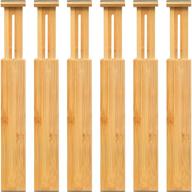 🗄️ premium 6-pack adjustable bamboo drawer dividers for kitchen, bedroom, bathroom, dresser, and office - expandable drawer organizer (12.4-17.2 in) for space optimization логотип