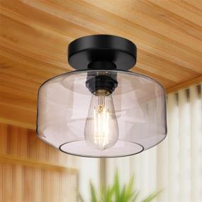 img 4 attached to 🔆 Semi Flush Mount Ceiling Light Fixture, 900 Lumen LED Bulb Inclusive, Farmhouse Style with Clear Glass Lampshade for Bedroom, Hallway, Dining Room, Bathroom, Corridor, Passageway