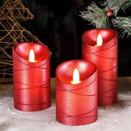 🕯️ immeiscent christmas flameless candles: ribbon wrapped flickering pillar set with remote & timer - perfect for christmas, harvest, thanksgiving, holiday, wedding & party decor (set of 3, red) логотип