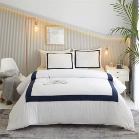 img 4 attached to 🛏️ Ultra Soft Aladdin Home Hotel Collection Duvet Cover Set: Queen Navy Blue Band Stitch Luxury Bedding Sets with Zipper Closure for an Elegant Sleep Experience