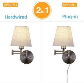 img 2 attached to 💡 Dimmable Wall Mount Light with USB Port for Bedside, Swing Arm Fabric Shade Wall Sconce with Plug in Cord - Ideal for Bedroom, Living Room, and Hotel