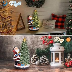 img 1 attached to 🎄 Enhance your Holiday Décor with Handicraft Resin Sculpture: LED Lights, Battery or USB Powered, Resin Christmas Tree with Santa Claus- Tabletop Christmas Decorations Indoor- Vintage Christmas Table Top Decor