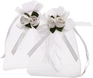 50pcs sumdirect white rose organza gift bags, 4x4 7/10 inch wedding favor bags, jewelry pouches with drawstring for party wedding christmas (4x4.7inch, white) logo