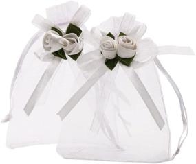 img 4 attached to 50 шт. белых органзовых подарочных мешочков SumDirect в виде белой розы, 4х4 7/10 дюйма для свадебных благодарностей, ювелирных сумок с завязкой для вечеринки, свадьбы, Рождества (4х4,7 дюйма, белые)