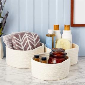 img 3 attached to 🧺 Farmlyn Creek White Cotton Woven Storage Baskets - Set of 3 Sizes, 3 Pack Organizers