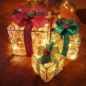 img 4 attached to 🎁 Illuminate Your Holidays with Fuwomim Christmas Lighted Gift Boxes: Clear Acrylic Light-up Present Boxes with 60 LED Light String, Set of 3 - Perfect for Christmas Tree, Home Decor, Indoor and Outdoor Yard/Lawn