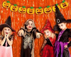 img 3 attached to 🎃 Halloween Party Decorations: Yomiie Foil Fringe Curtains - 2pcs 3.3ft x 6.5ft Black & Orange Tinsel Curtain Party Photo Booth Props. Ideal for Indoor Halloween Hanging Decor and Backdrop.