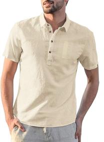img 4 attached to IWoo Henley Sleeve Blouse: Premium Cotton Men's Clothing for Stylish Shirts