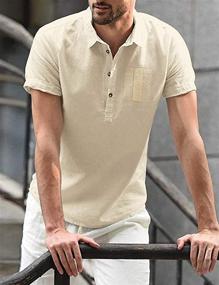 img 2 attached to IWoo Henley Sleeve Blouse: Premium Cotton Men's Clothing for Stylish Shirts