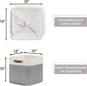 img 3 attached to 📦 HNZIGE Foldable Storage Baskets Cubes Set (3 Pack) - Fabric Bins with Leather Handles - White & Gray - Ideal for Home Organization, Toys, Clothes, Kids Room, Closet Storage