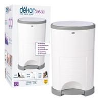 👶 discover the dekor classic hands-free diaper pail - white, the ultimate easy-to-use solution for odor-free diaper disposal with quick bag changes and economical refill system logo