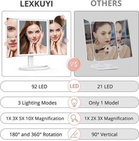 img 3 attached to LEXKUYI Trifold Makeup Mirror with Lights - 92 LED Lighted Vanity Mirror with Touch Screen, 3 Color Modes, Magnifying Mirrors (1X/3X/5X/10X), 360° Rotation, Dimmable Cosmetic Mirror