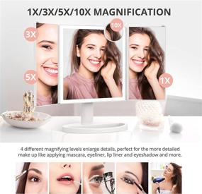 img 2 attached to LEXKUYI Trifold Makeup Mirror with Lights - 92 LED Lighted Vanity Mirror with Touch Screen, 3 Color Modes, Magnifying Mirrors (1X/3X/5X/10X), 360° Rotation, Dimmable Cosmetic Mirror