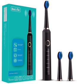 img 4 attached to 🦷 Bahfir Sonic Electric Toothbrush: Ultra Cleaning, Rechargeable & Long Lasting - 5 Modes, Waterproof, Smart Timer, 3 Brush Heads - Ideal for Adults and Kids!