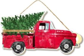 img 1 attached to 🚚 Rustic Vintage Red Truck Christmas Decor - 10" Wood Wall or Door Hanger with Christmas Trees