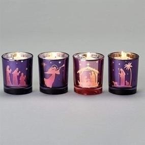 img 1 attached to 🕯️ Nativity Scene Purple and Pink Advent Votive Candle Holders: 4-Piece Set, 3 1/4 Inch